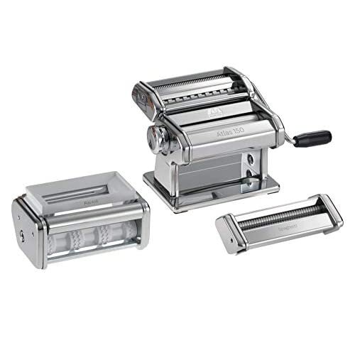 Marcato GS-PASTASET Pastaset, Manual Pasta Machine with Ravioli and Spaghetti Accessories Included, Silver, , 20 x 20.7 x 15.5 cm